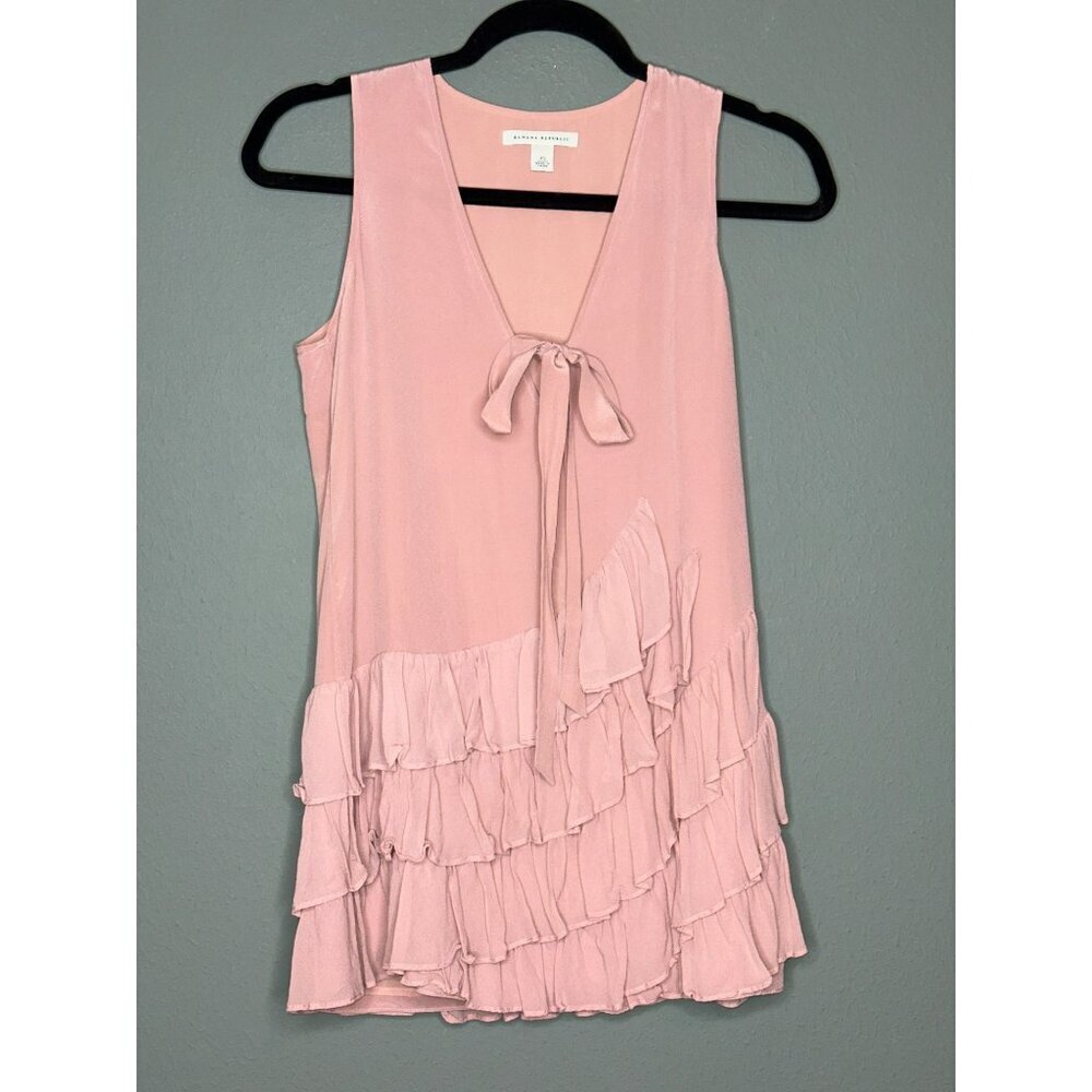 Banana Republic Silk Blouse Womens XS Scoop Neck Cascade Ruffle Sleeveless